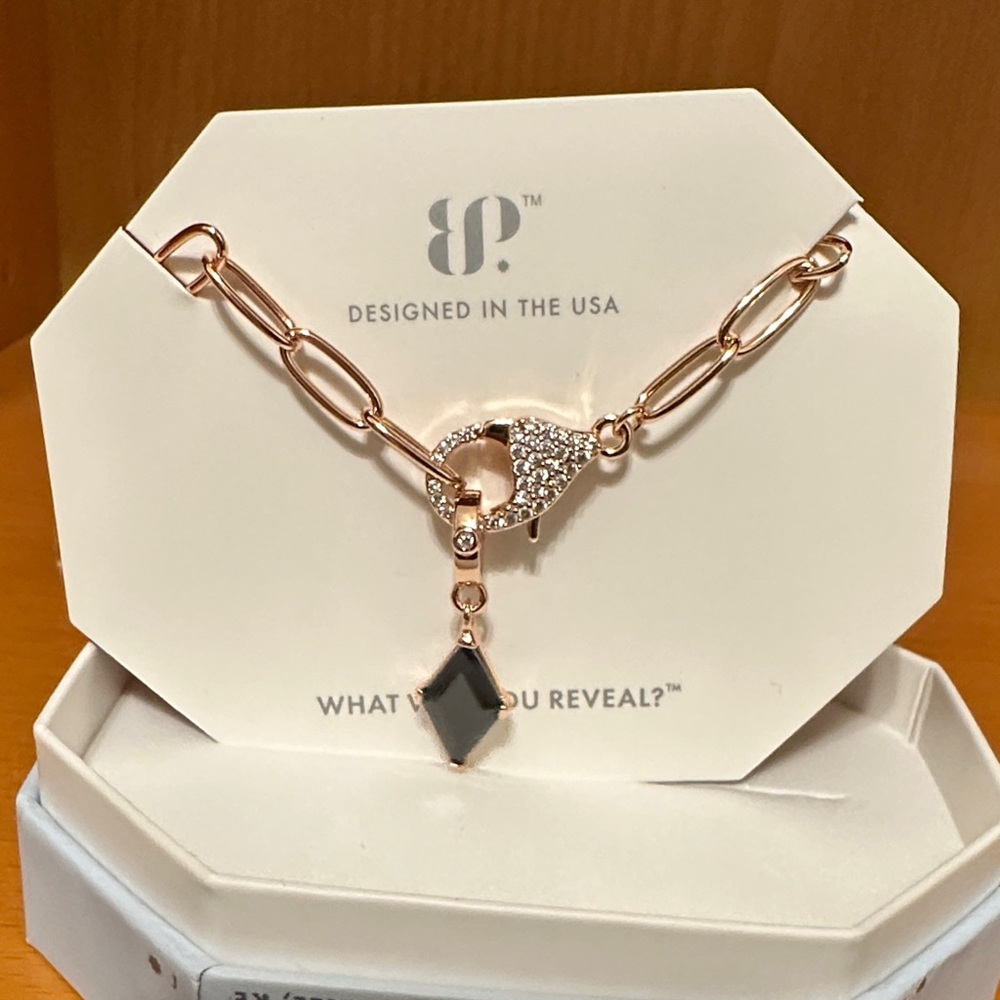 Elegant Rose Gold Bracelet with Black Onyx Charm